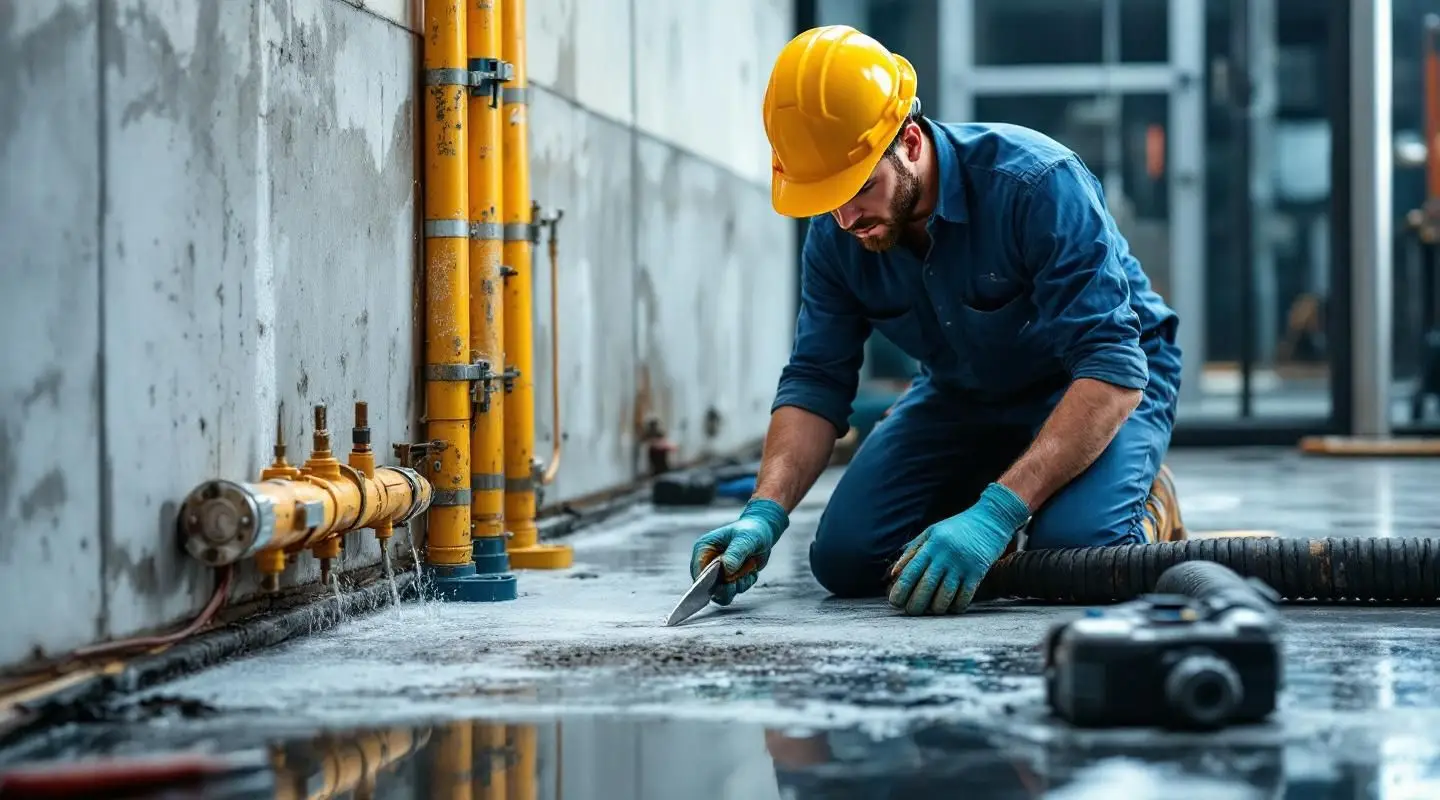 Professional restoration crew using industrial water extractors in a high-end Inglewood hotel corridor during an emergency.