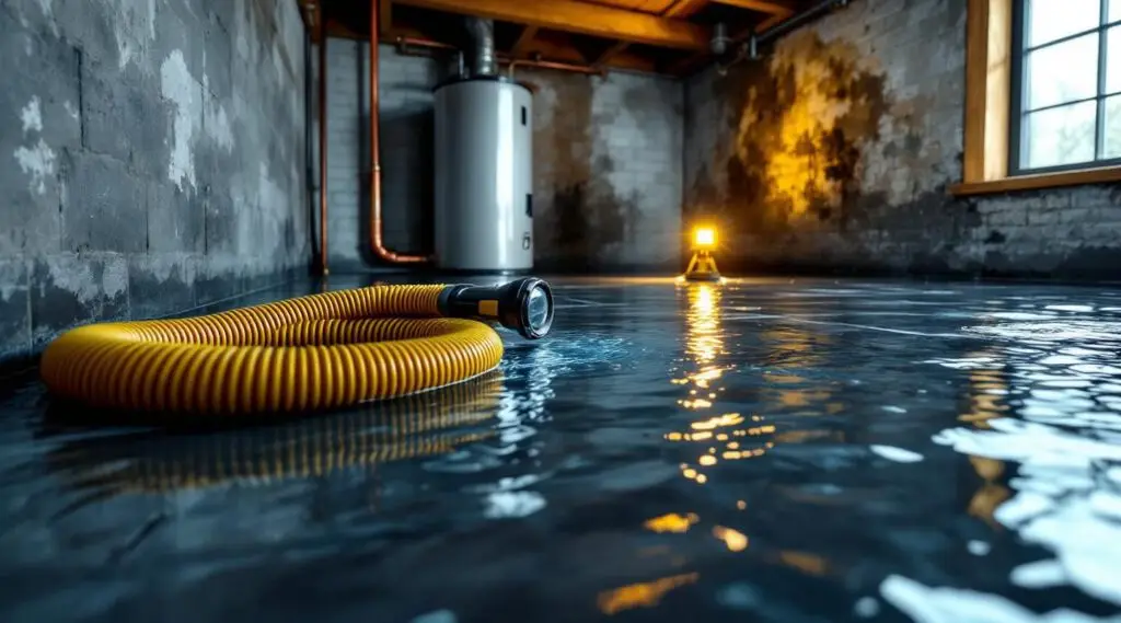 A professional restoration technician using a heavy-duty water extractor on a saturated hardwood floor in an Inglewood home.