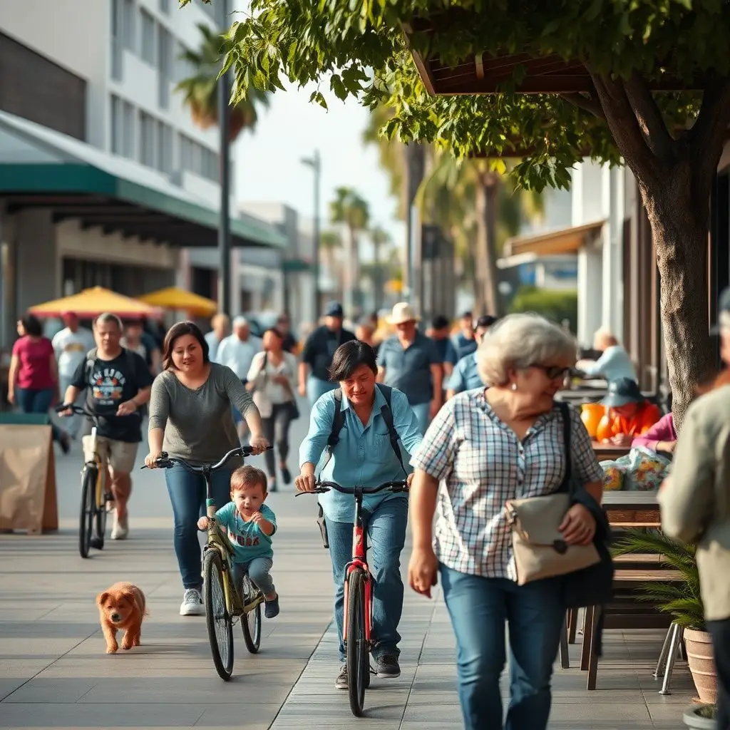 The historic downtown area of Old Torrance featuring classic early 20th-century architecture and palm-lined streets.