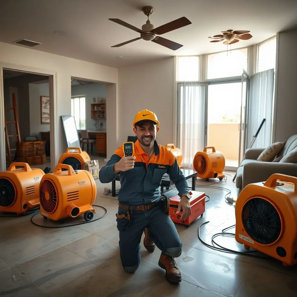 A technician using a moisture meter to check the levels in a vintage plaster wall in a West Hollywood apartment.