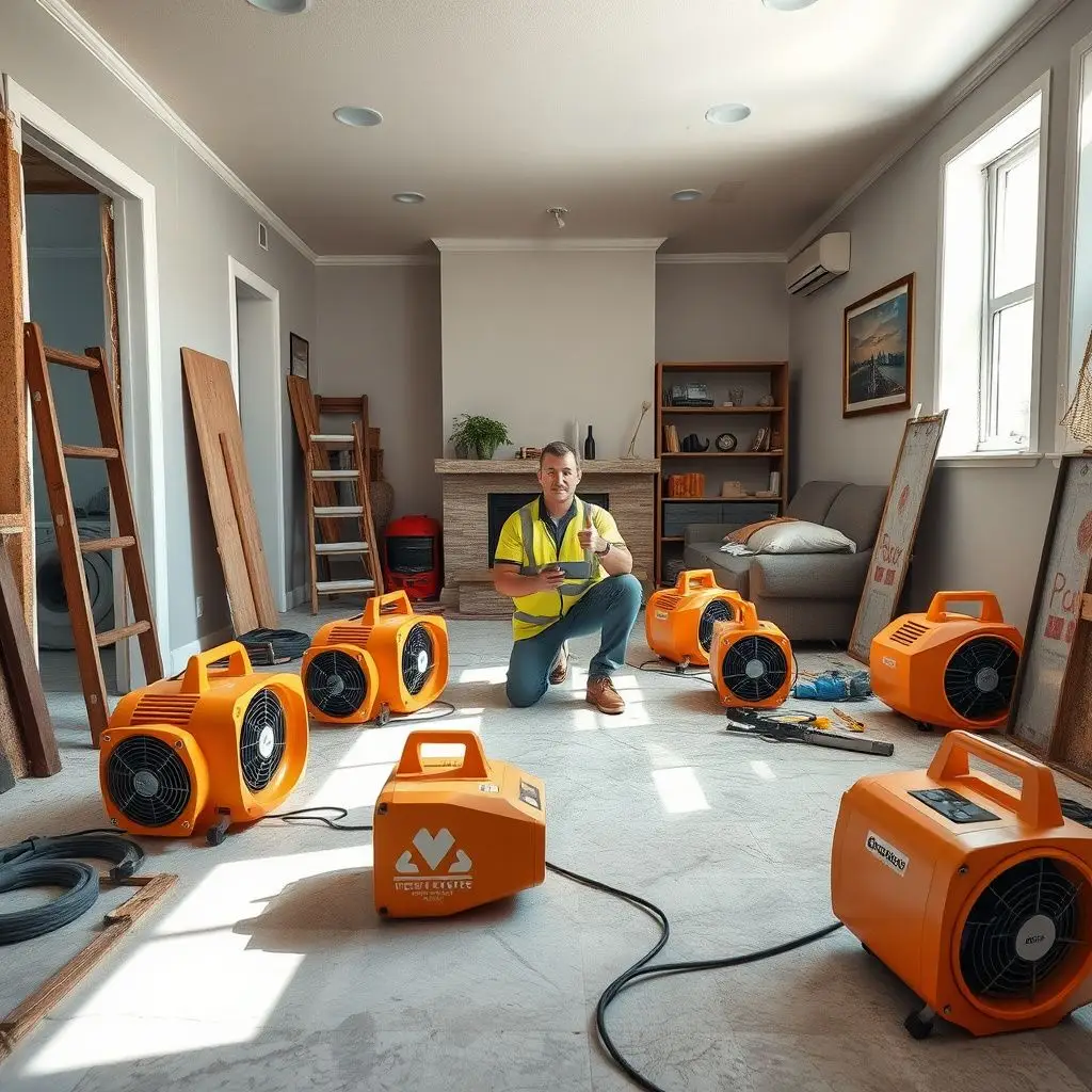 A restoration technician using a moisture meter to check for hidden water damage behind a stucco wall in a Los Angeles home.
